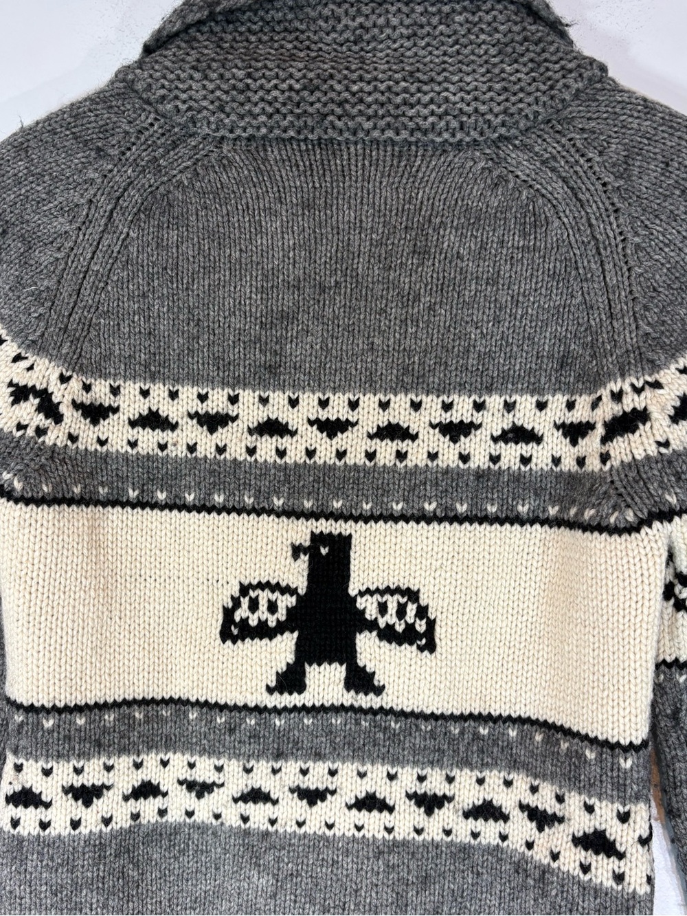 Aritzia TNA Lambswool Zip-Up Sweater Grey Bird Print Small - Picture 10 of 13